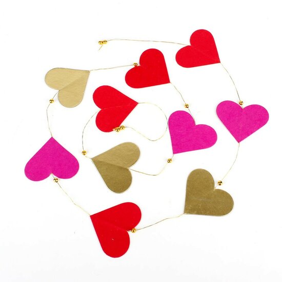 Sjaal met Verhaal medium hartjes slinger van Lokta papier met gouden balletjes.