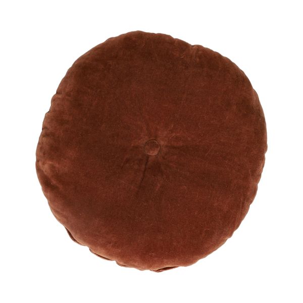 Velours kussen, bio-katoen, donkerbruin, rond, Ø 40 cm