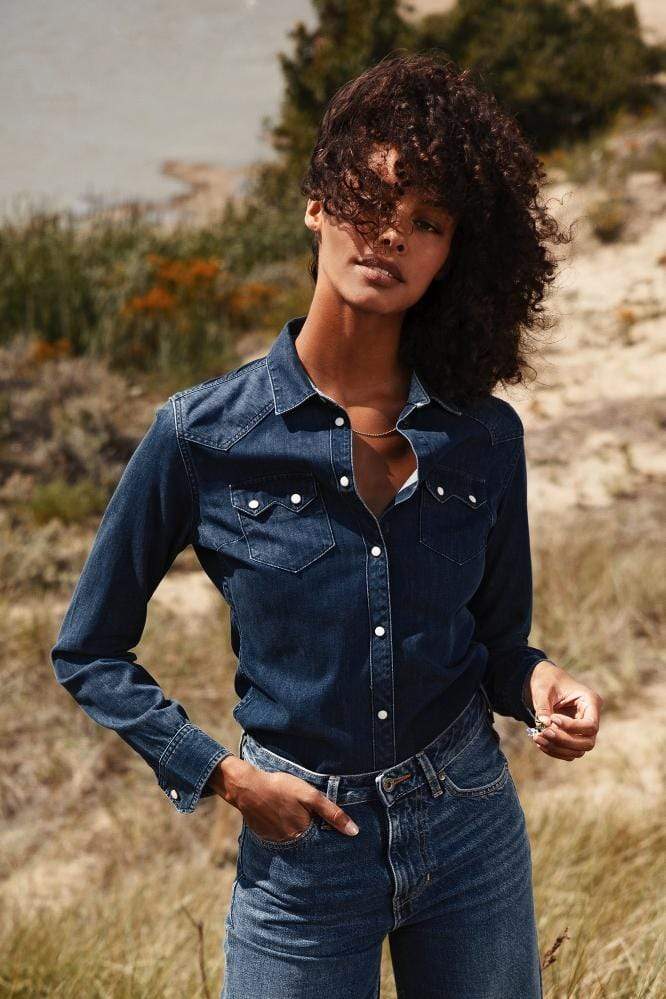 Kuyichi Shirt Worker Sawtooth Donkerblauw