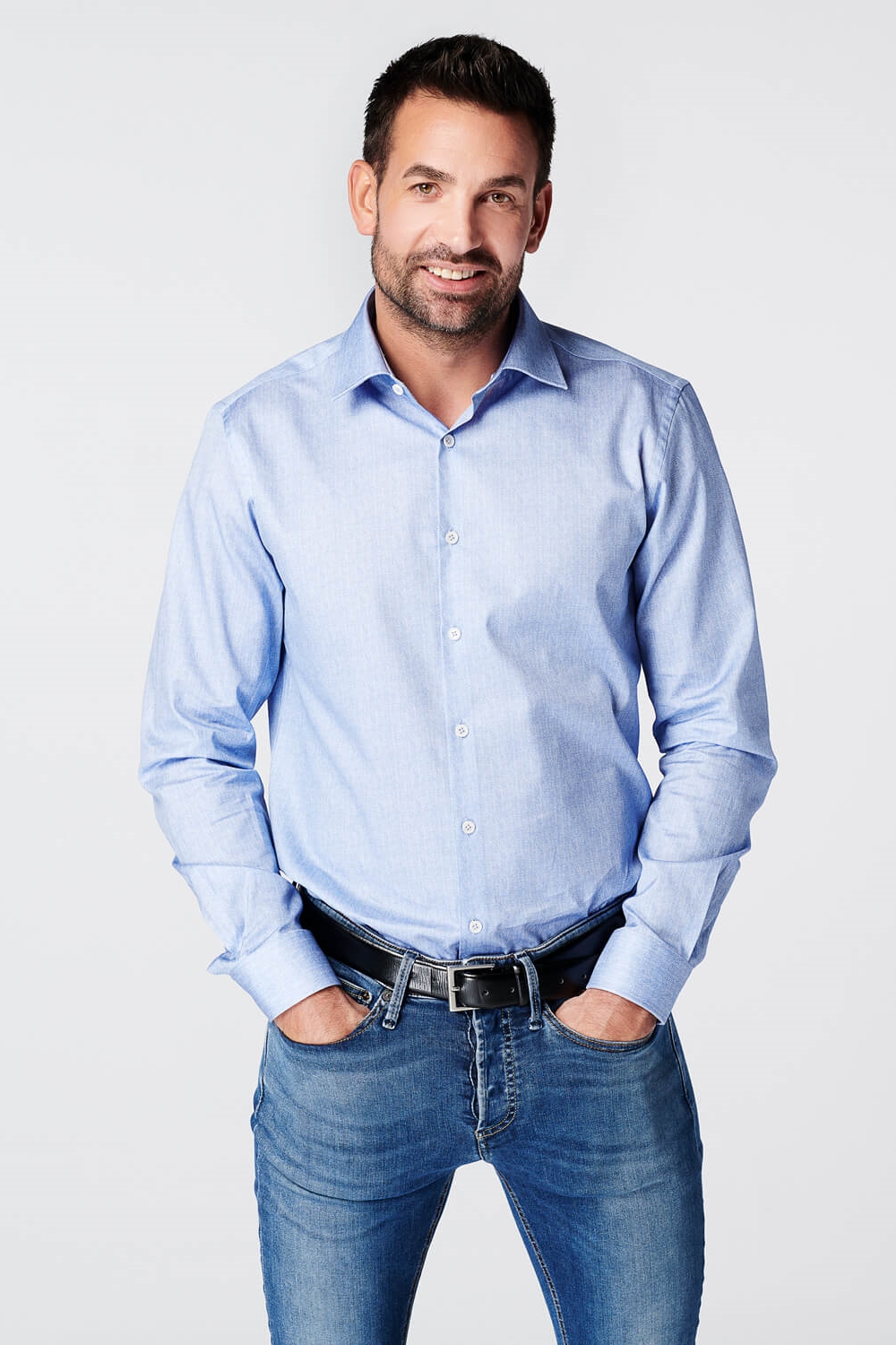 SKOT mannen vegan Overhemd Slim Fit Visgraat Blauw