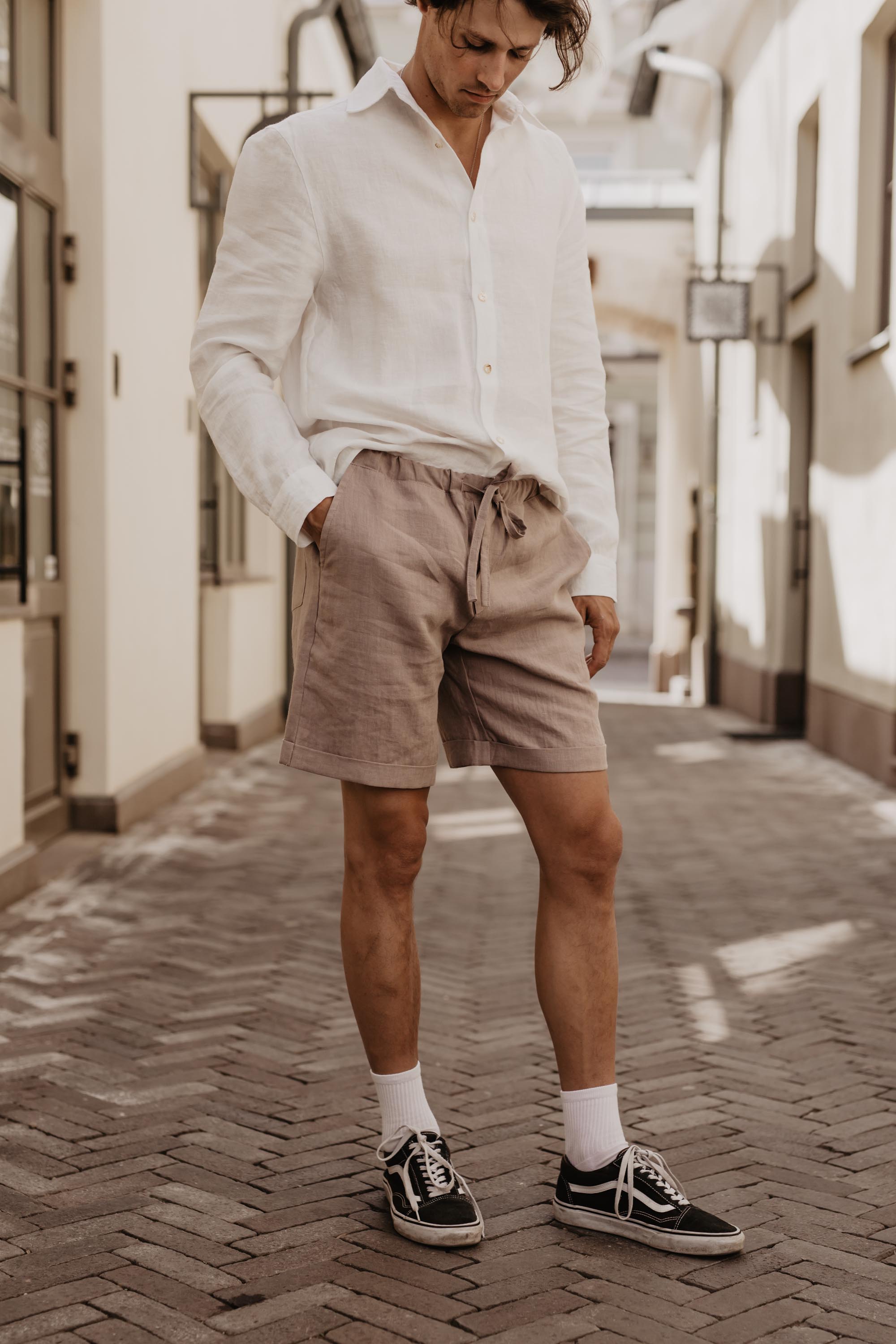 AmourLinen mannen vegan Linnen Korte Broek Ares Terracotta