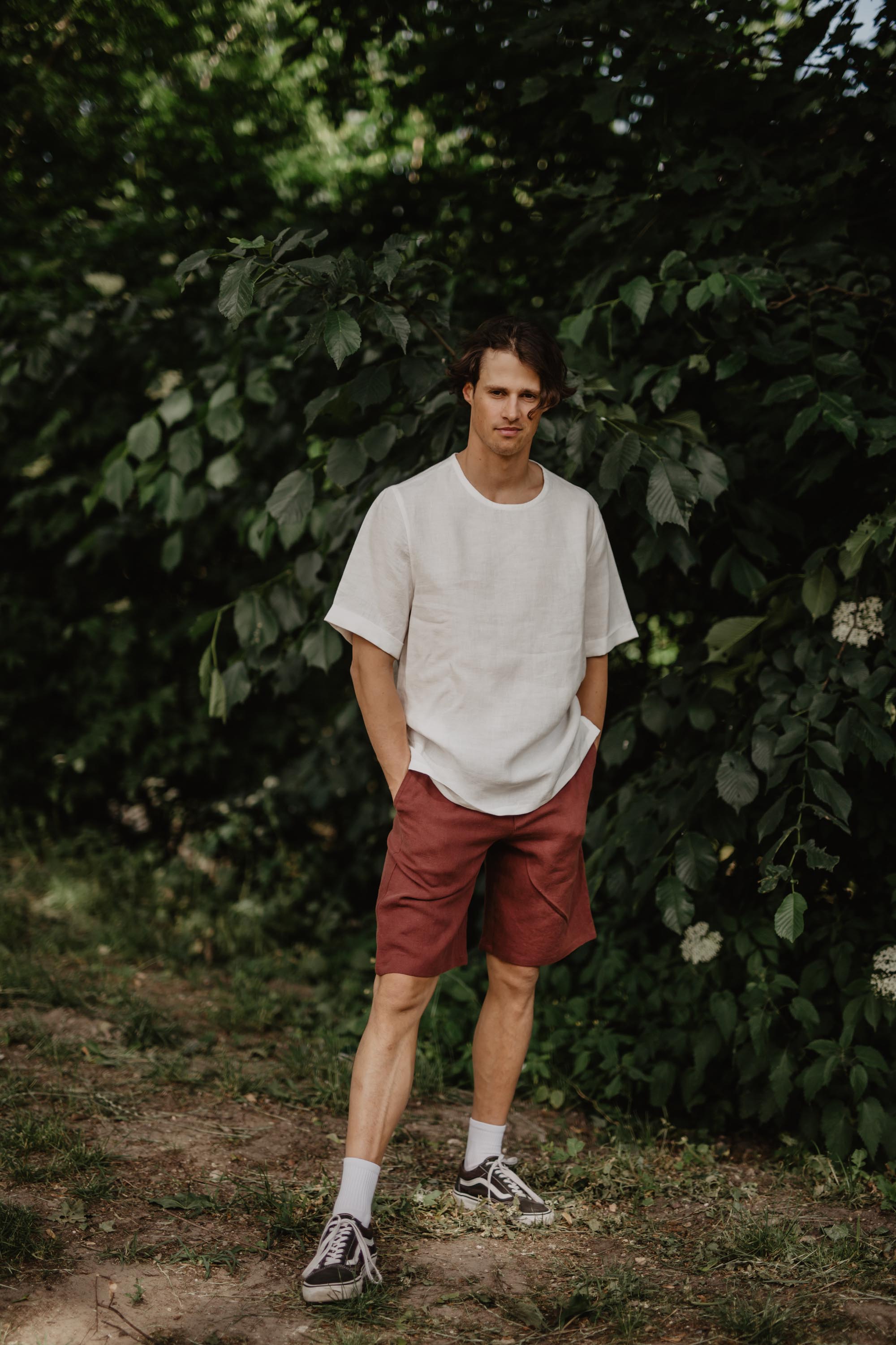 AmourLinen mannen vegan Klassieke Linnen Short Hermes Creme
