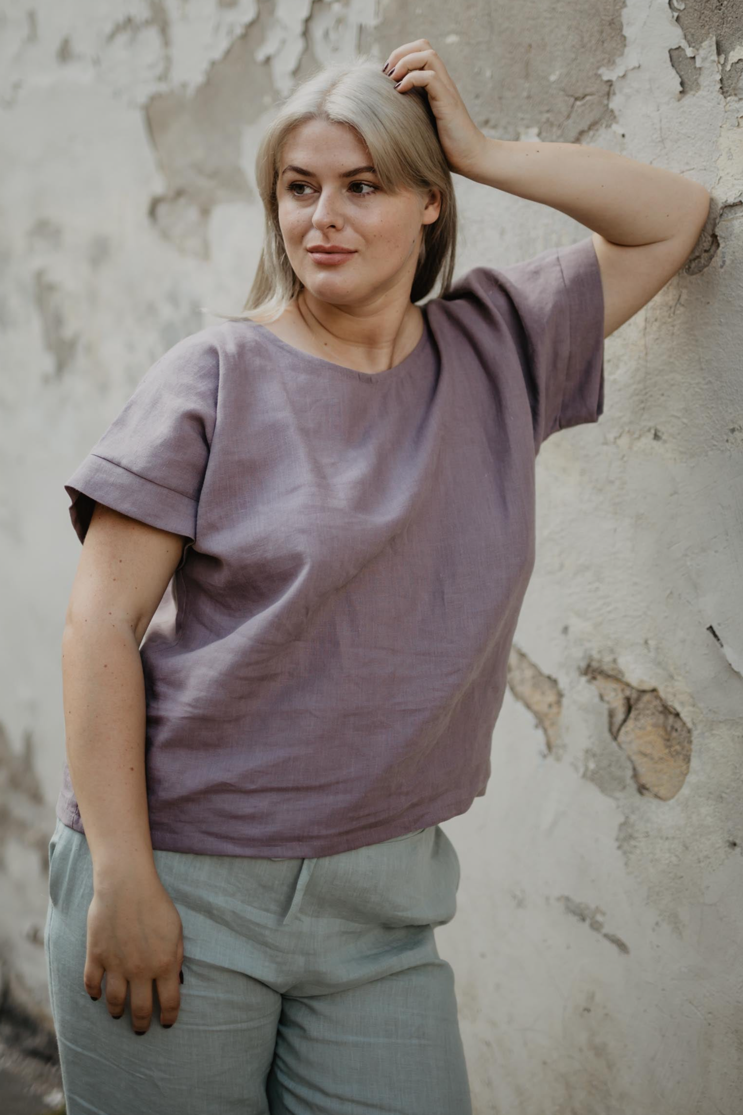 AmourLinen  Top Oversized Porto Dusty Lavendel Paars