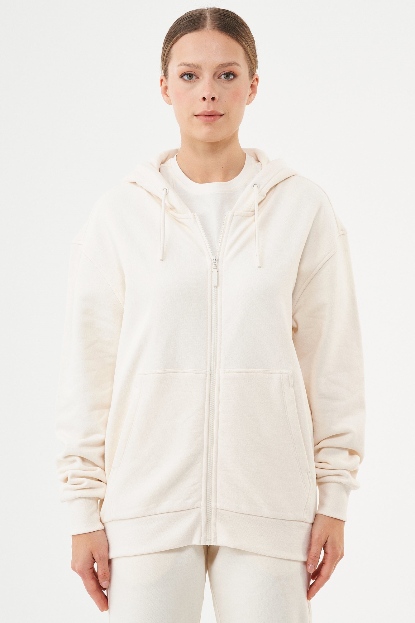ORGANICATION mannen vegan Unisex Zip-Up Hoodie Junda Wit