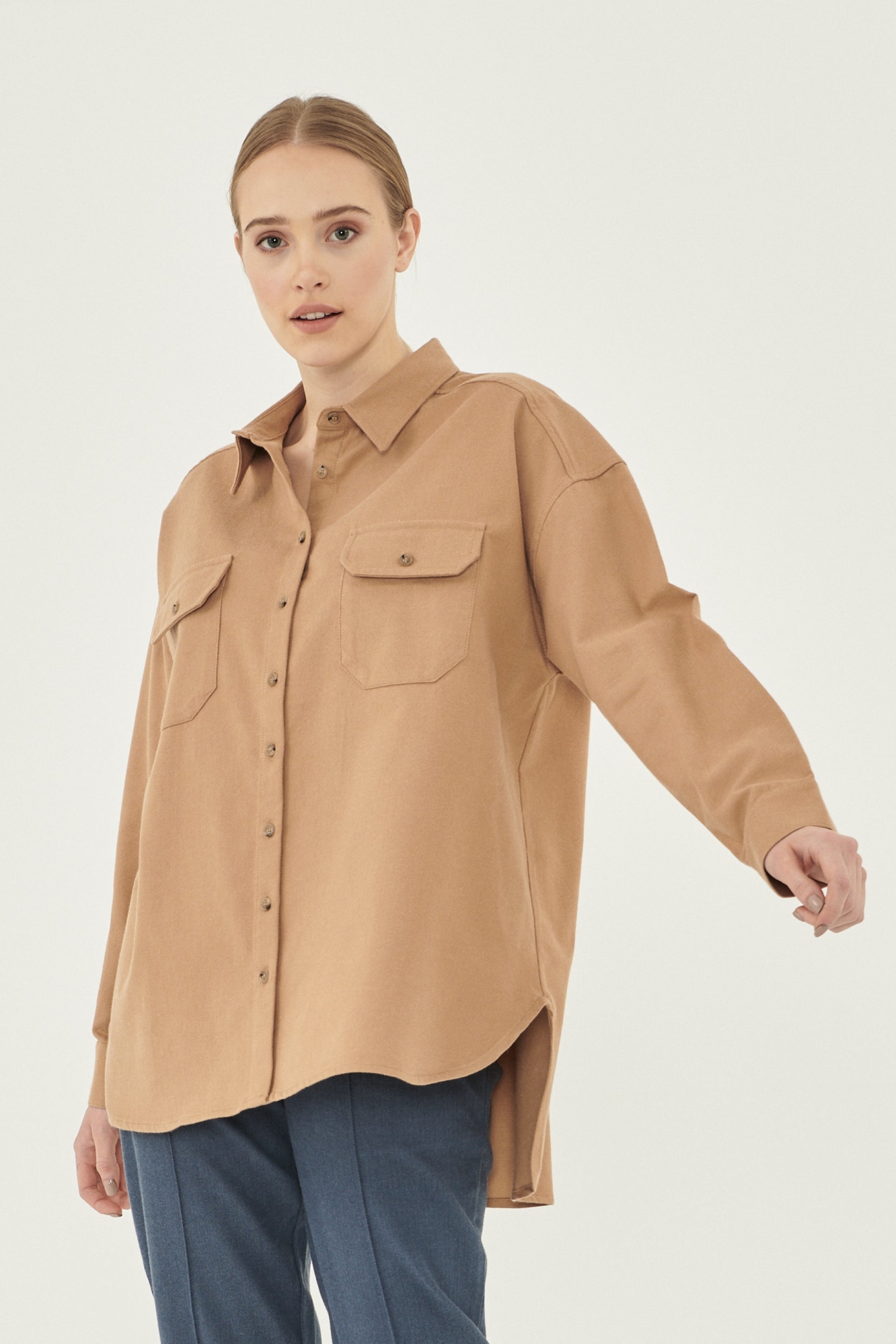 ORGANICATION  Overhemdblouse Twill Lichtbruin