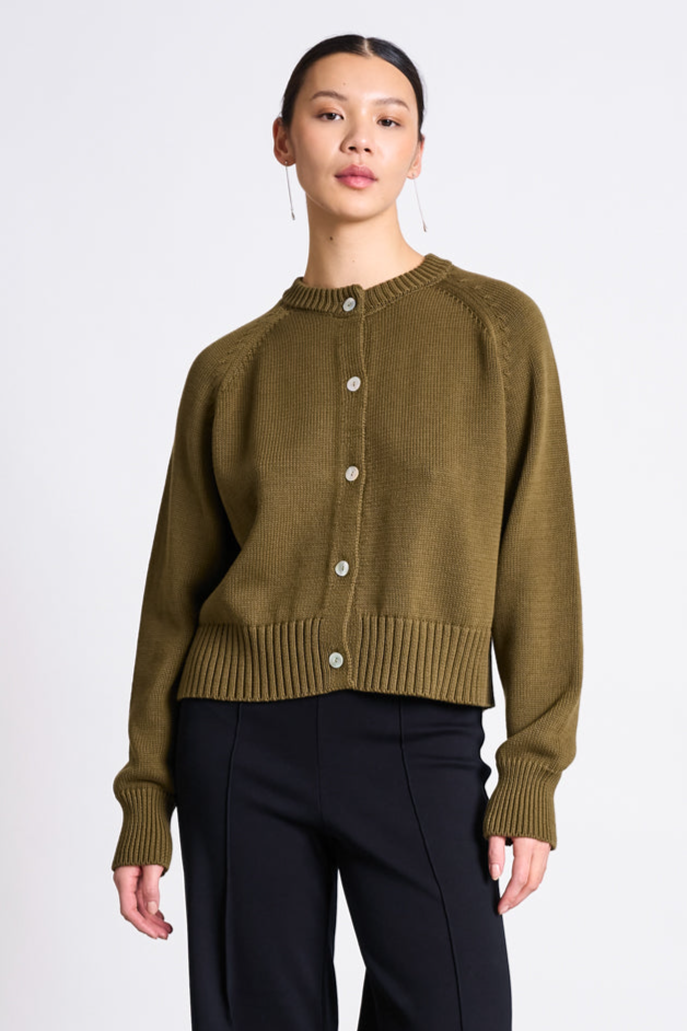 JAN 'N JUNE  Cardigan Relaxed Crewneck Sivia Woody Olive