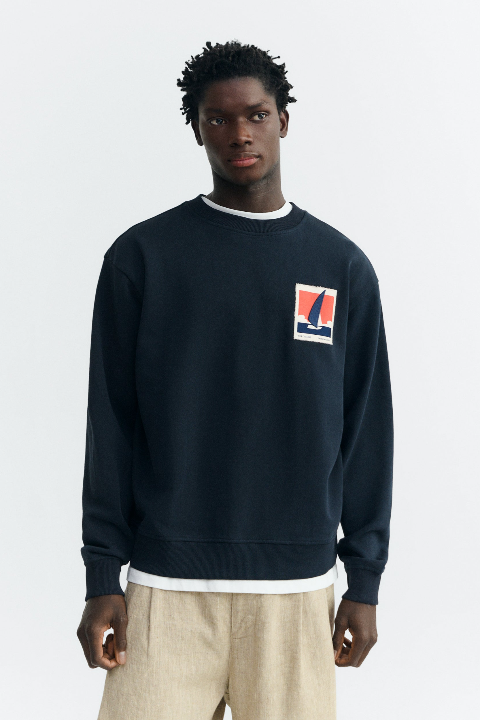 Thinking MU mannen vegan Sweatshirt Met Patches, Optimist Leon Black
