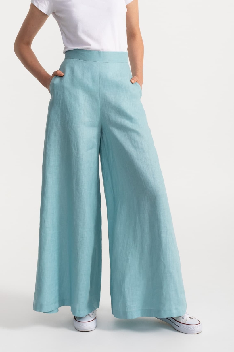 De IONESCU  Broek Palazzo Linnen Aqua