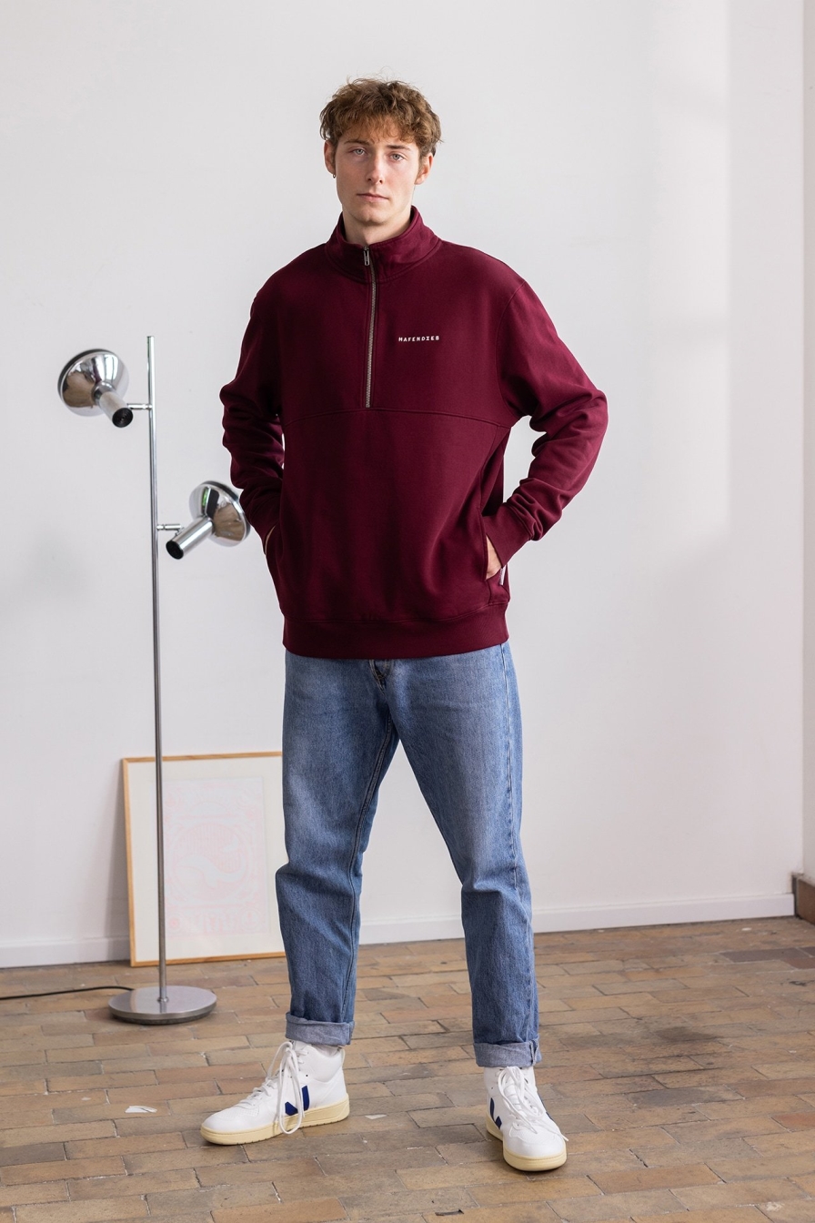 Hafendieb mannen vegan Troyer Sweatshirt Logo Stick Bordeaux