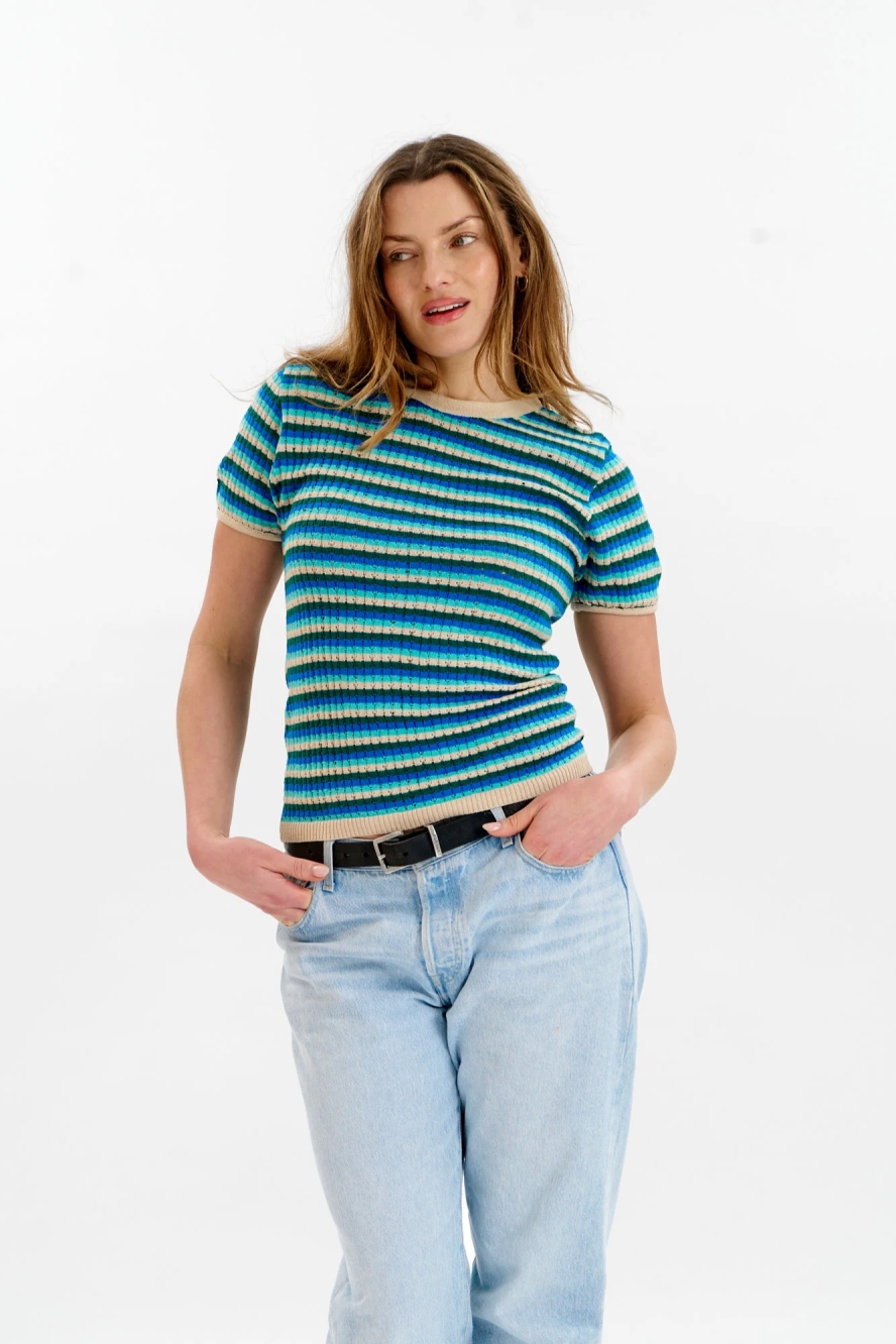 KOMODO  T-Shirt Penelope Pointelle Oceaanblauw