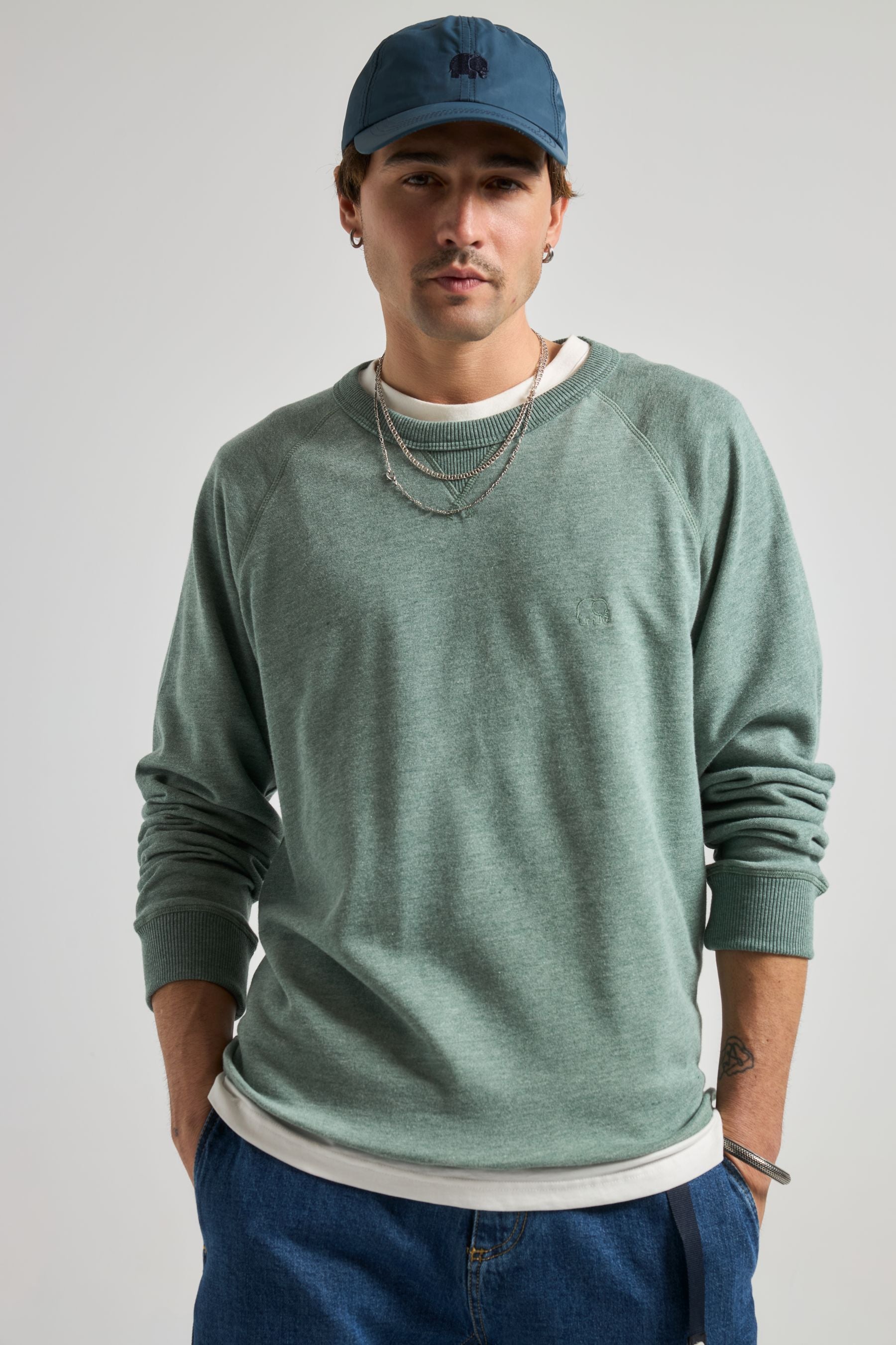 Trendsplant mannen vegan Trui Essential Lichtgewicht Zoutgroen