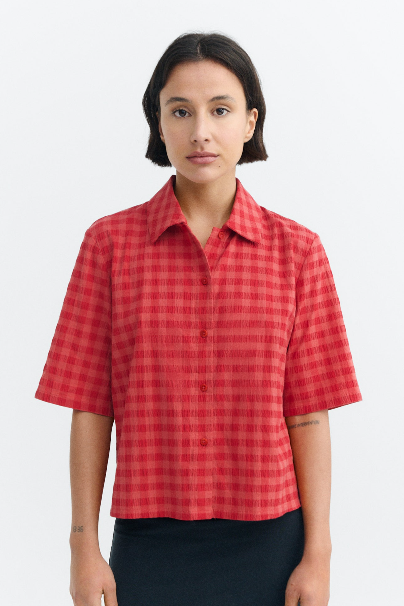 Thinking MU  Blouse Seersucker Ane Rood