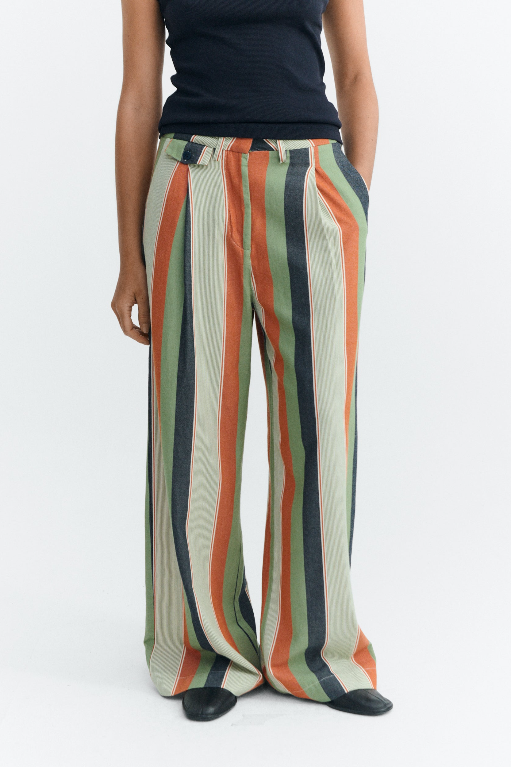 Thinking MU  Broek Met Wijde Pijpen, Lage Taille, Veelkleurig Gestreept Patroon