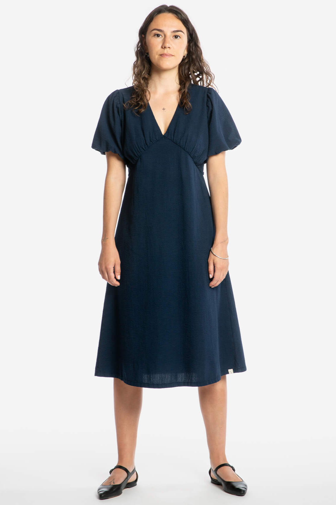 MATONA  Jurk Met V-Hals In Marineblauw