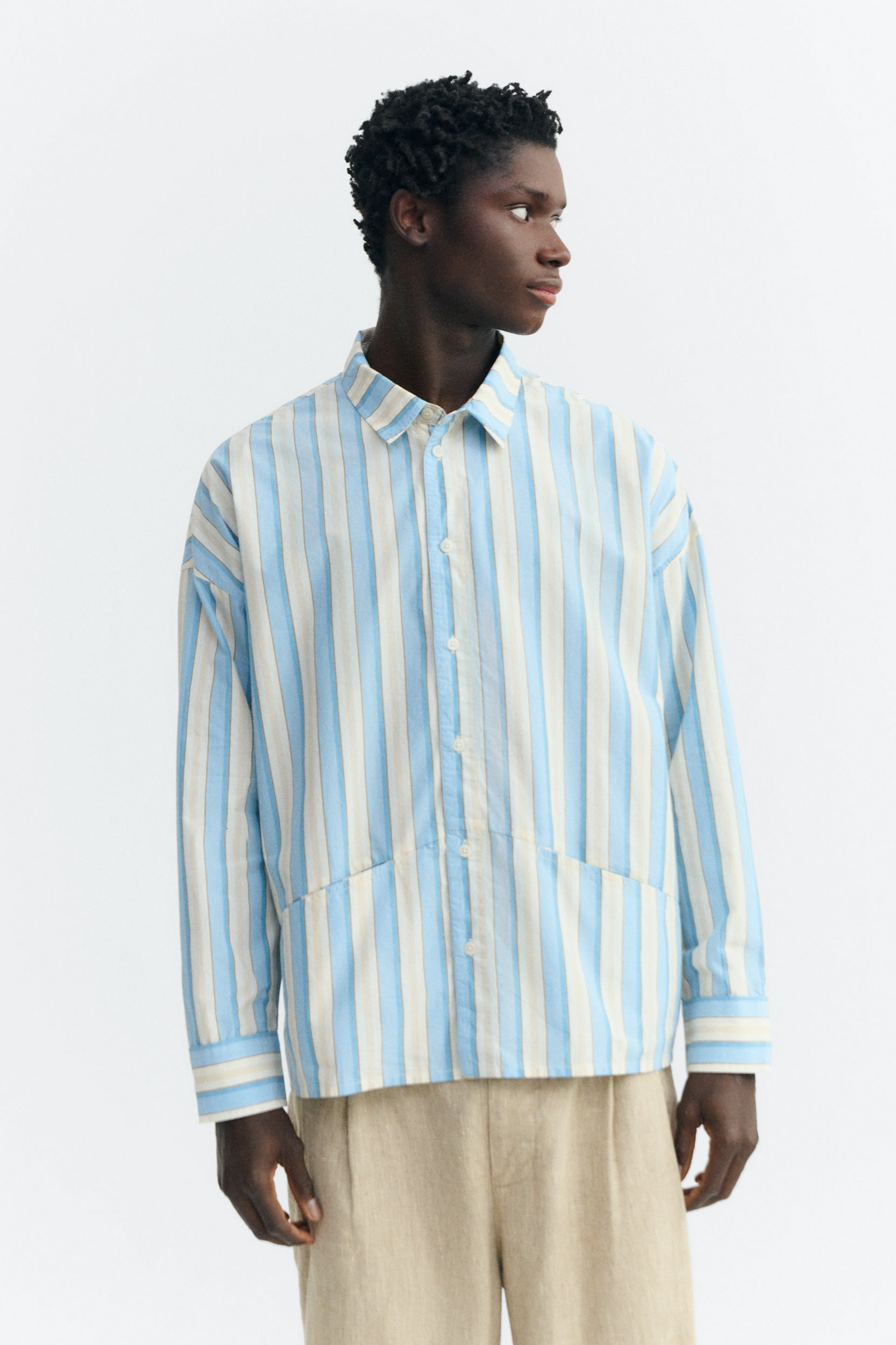 Thinking MU mannen vegan Shirt Jim Blue Stripes