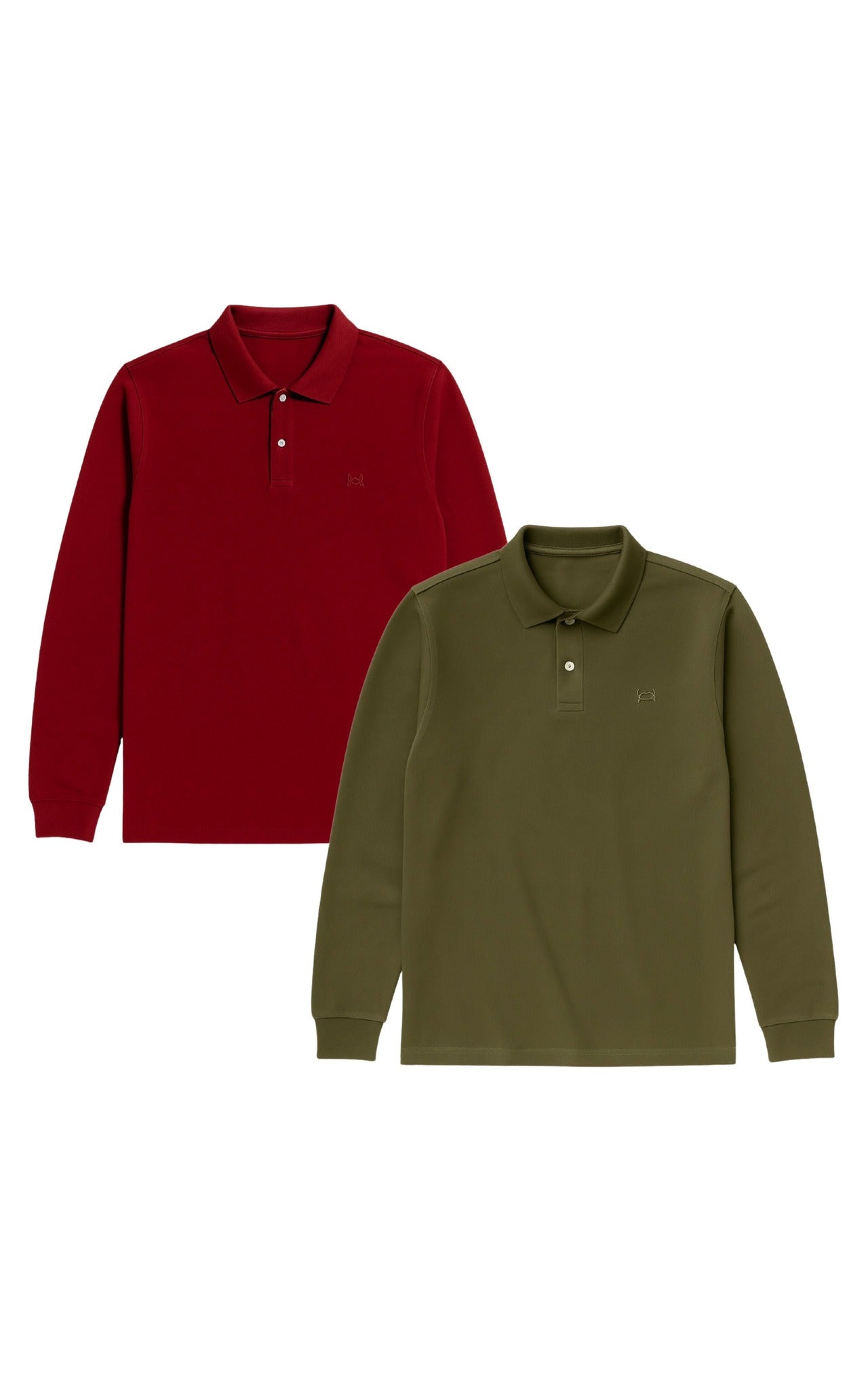 GORG mannen vegan Multipack 2 Poloshirts Met Lange Mouwen Bordeauxrood/Druivenblad