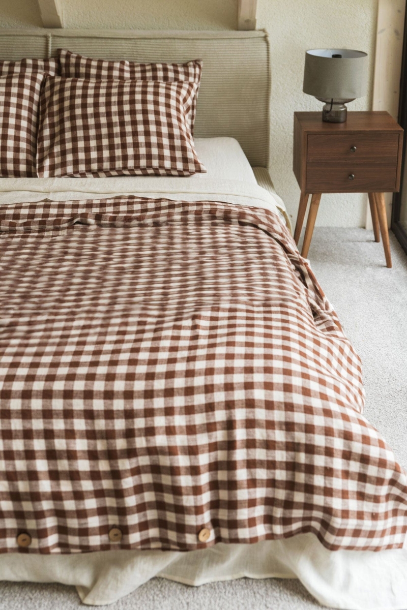 AmourLinen  Set Beddengoed Mocha Gingham