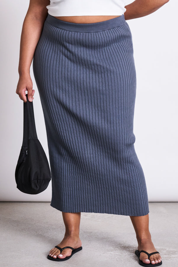 JAN 'N JUNE  Midi Gebreide Rok Ebba Turbulence Blauw