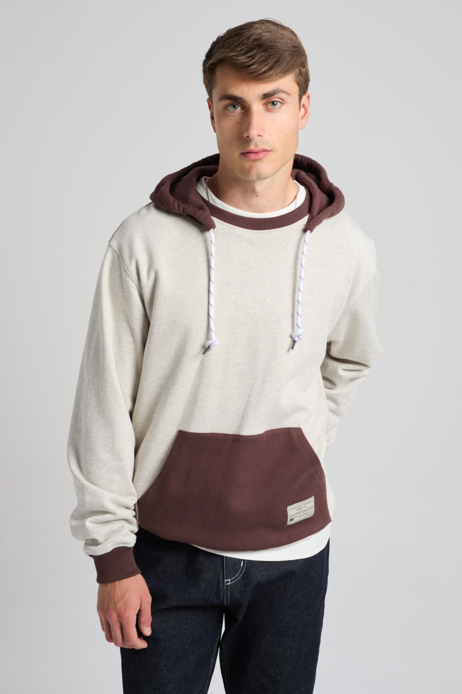 Trendsplant mannen vegan Oversized Hoodie/Sweatshirt In Warme GemÃªleerde Grijs/Koffiekleur.