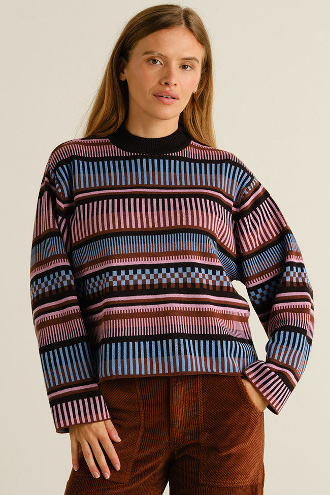 DEDICATED  Trui Limhamn Met Streepmotief In Roze/Blauw/Bruin
