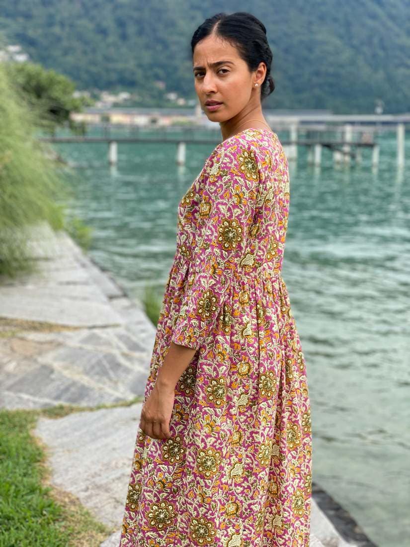 Floral Button-Down Midi Dress - Fuchsia
