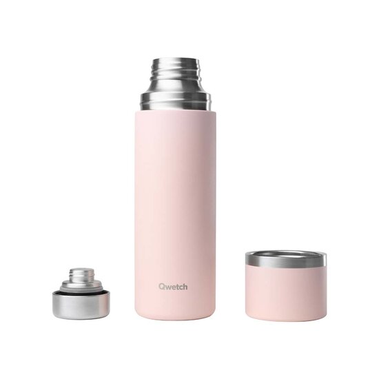 Qwetch Insulated Stainless steel Bottle 750ml met bekerdop - Pastelroze