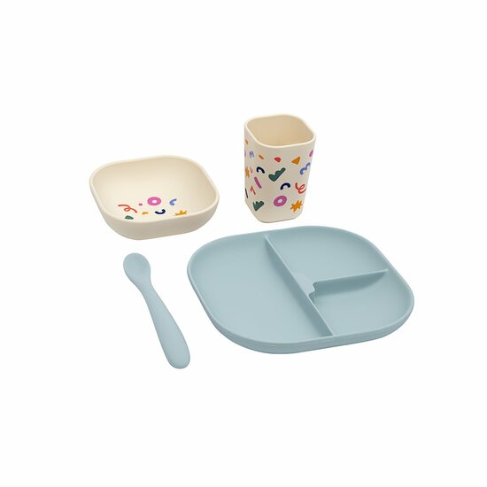 The Cotton Cloud Siliconen kinderservies set - Kobalt Confetti