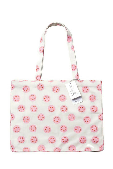 ChicMic shopper van biologisch katoen -  grote tas met roze smiley print