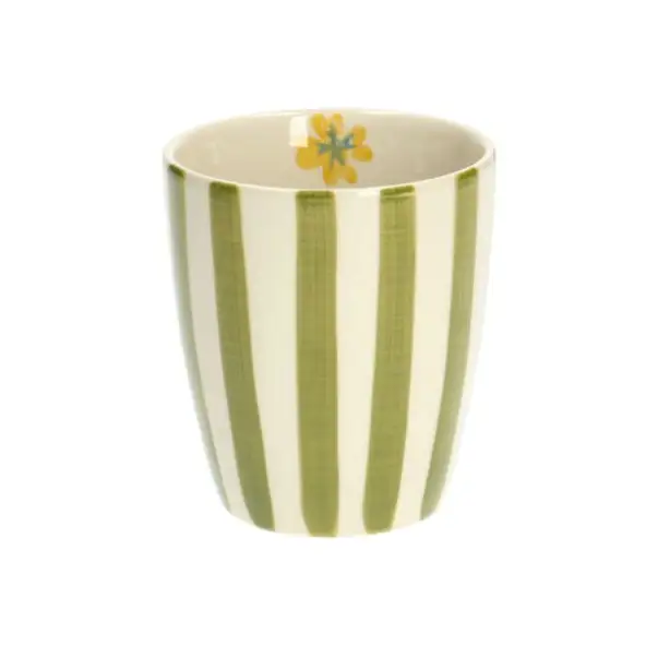 Beker, steengoed, groen gestreept, Ø 7,5 cm