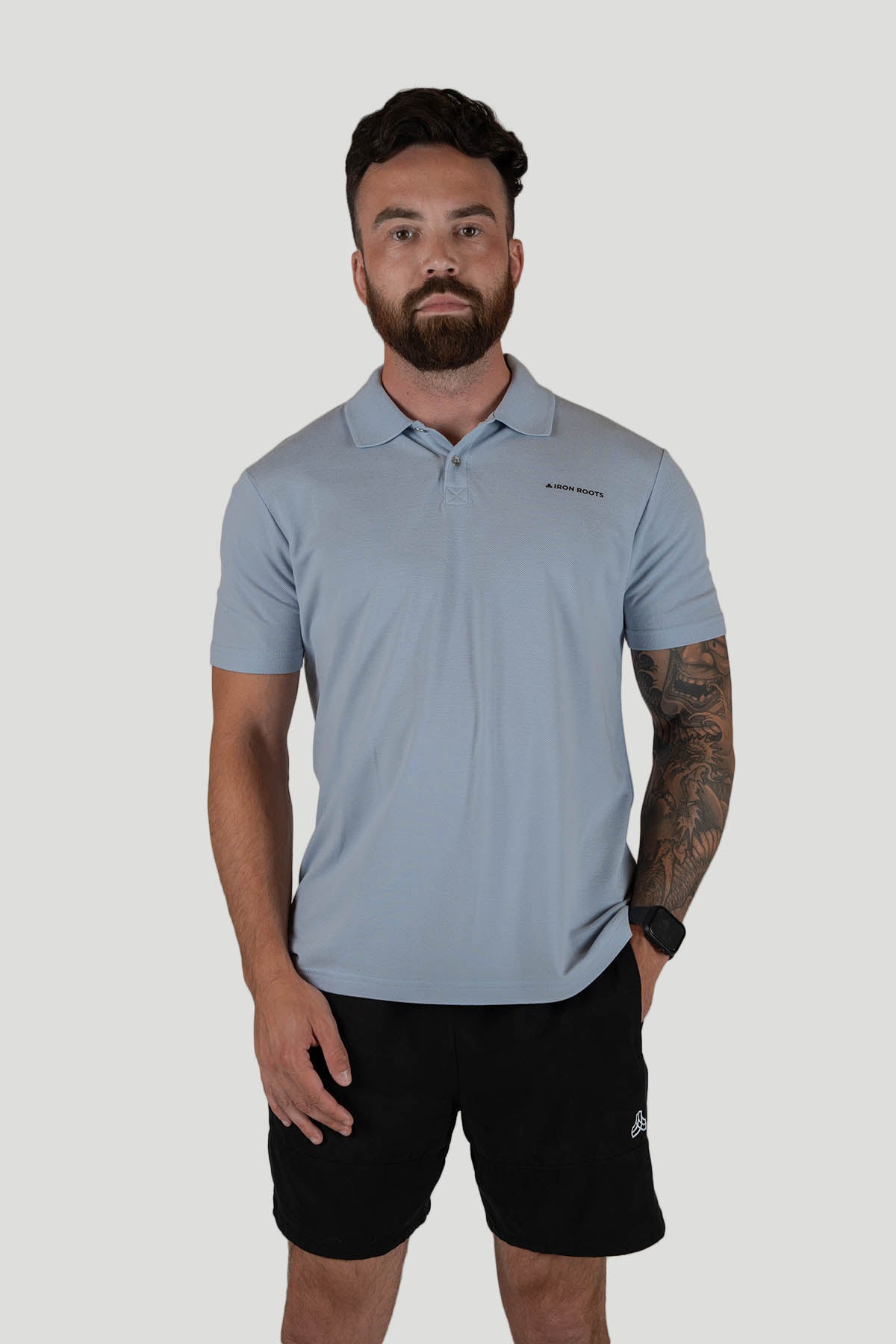 Iron Roots mannen vegan Poloshirt Arctic Blue
