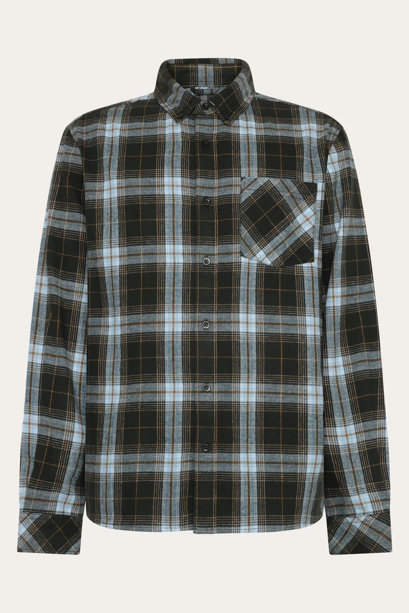KnowledgeCotton Apparel mannen vegan Overhemd Flanel Dune Regular Check Groen