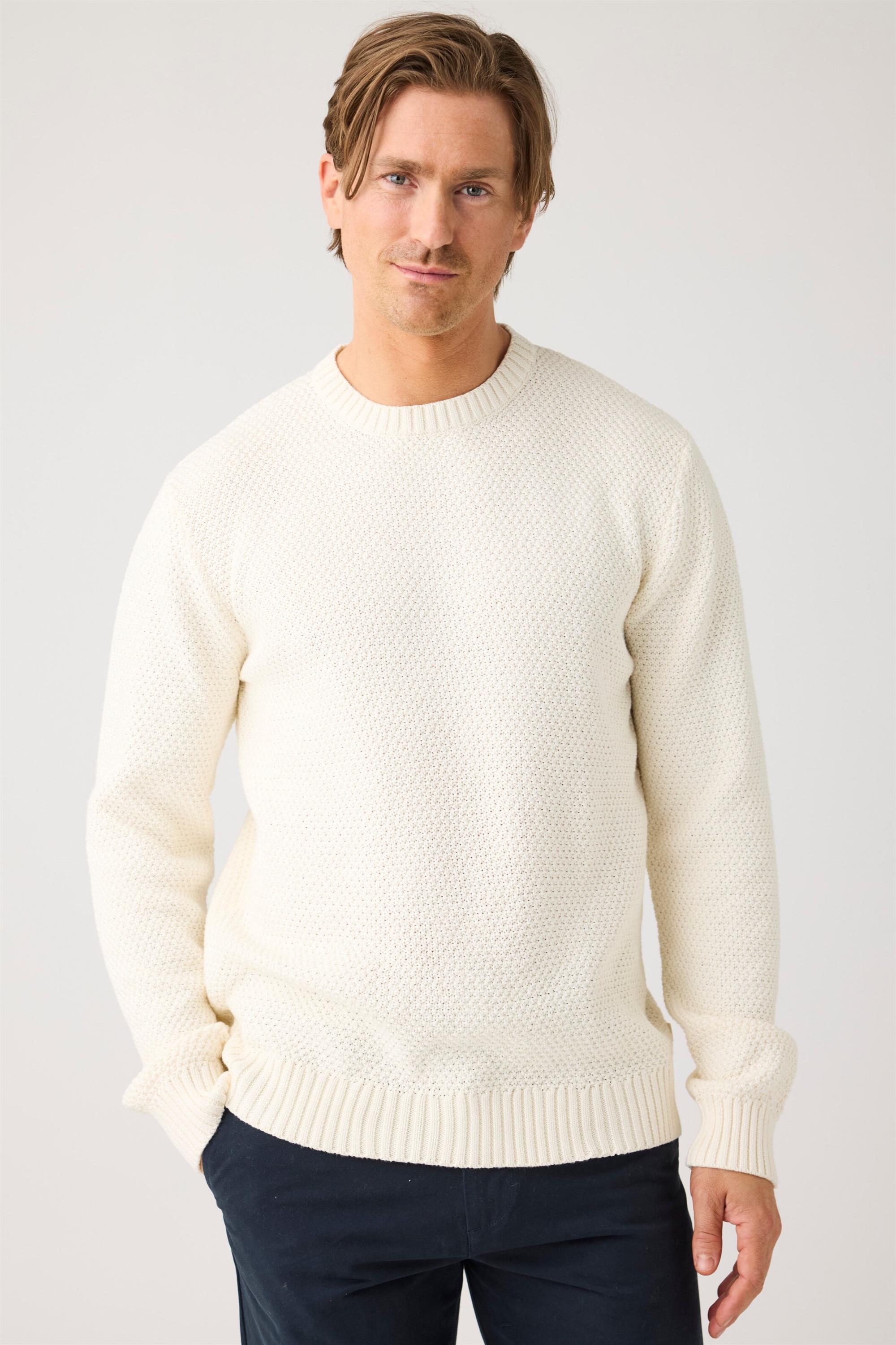 KnowledgeCotton Apparel mannen vegan Gebreide Trui Met Ronde Hals En Zilverreiger In Het Wit