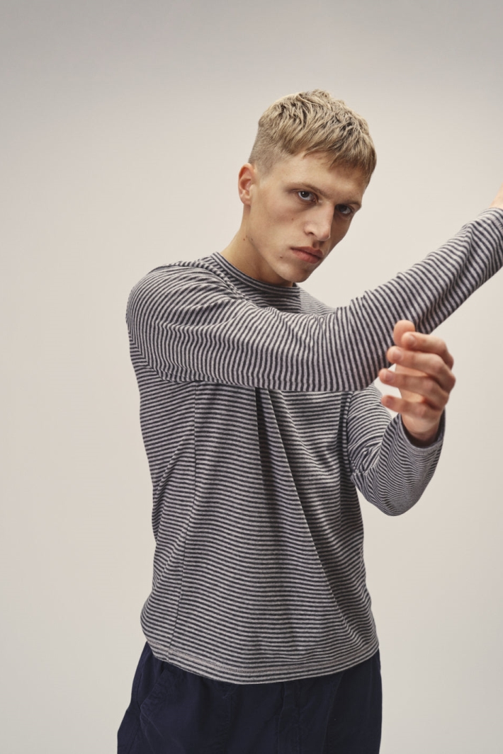 WOTE mannen vegan Longsleeve Gestreept Donkerblauw Grijs