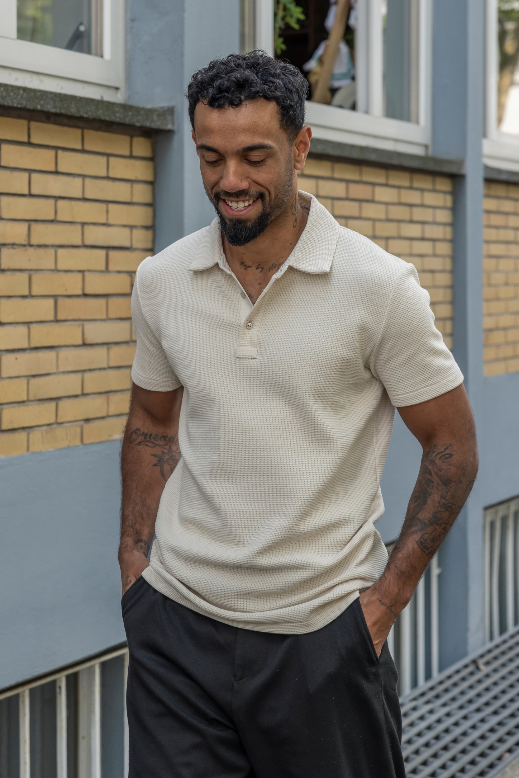 DIRTS mannen vegan Poloshirt WafelpiquÃ© Havermelk