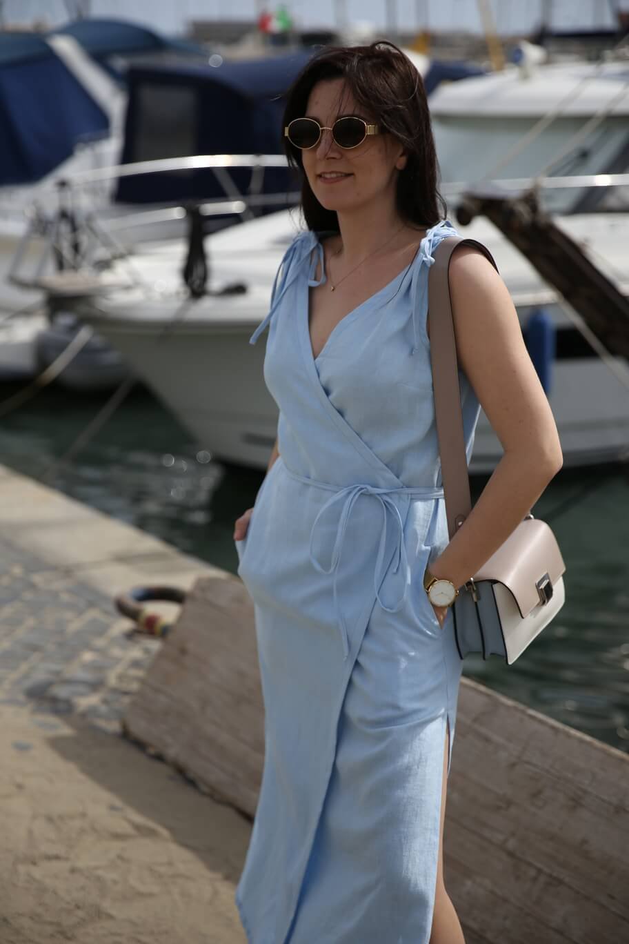 Amber Linen  Wikkeljurk Dubai Sky Blue