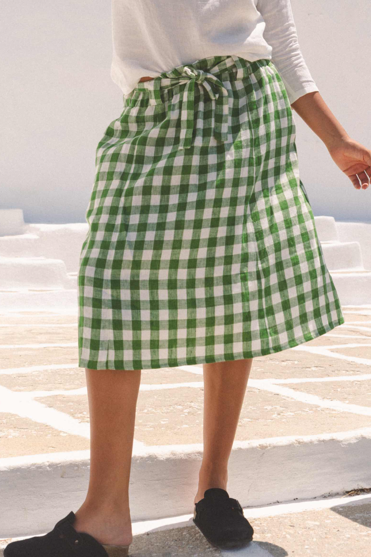 AmourLinen  Rok Mid-Lengte Bergen Groen Gingham
