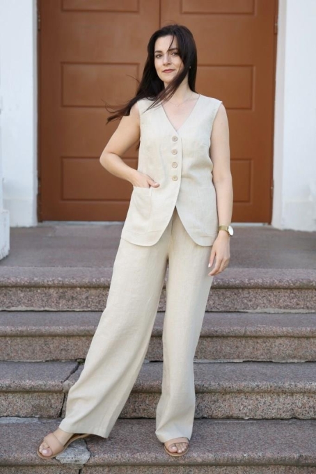 Amber Linen  Set Gilet En Broek Cremona Pale Sand