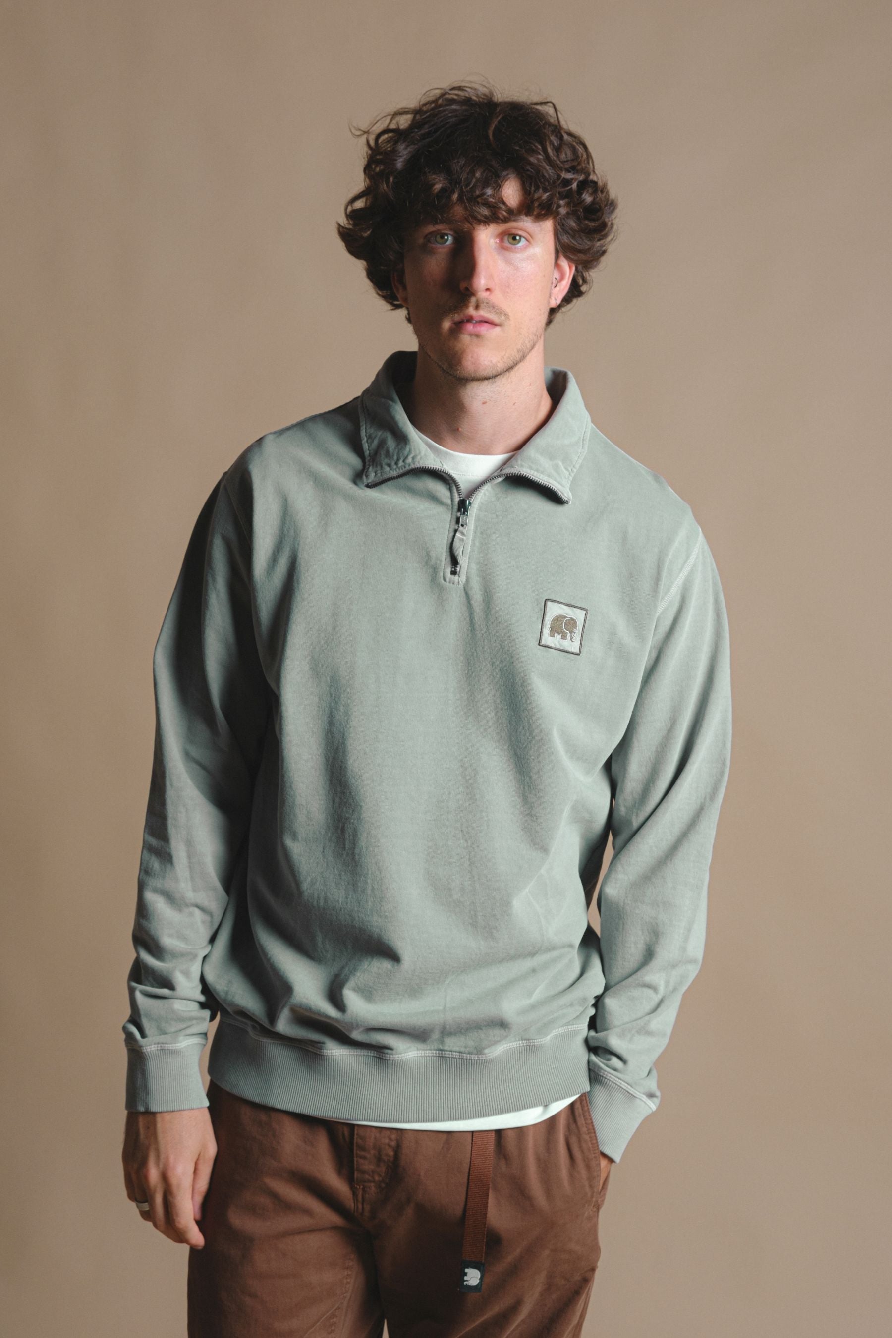 Trendsplant mannen vegan Trui Kwart Rits Saus Pigment Zilver Groen