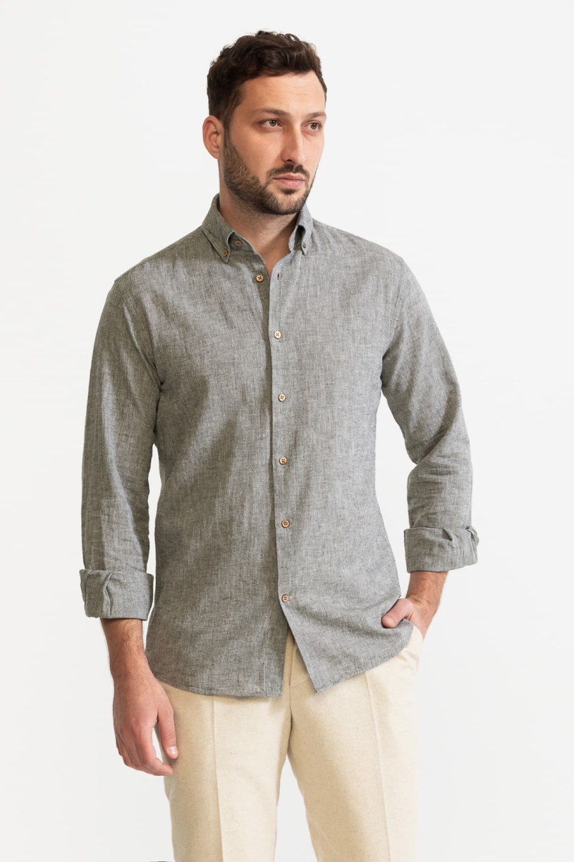 De IONESCU mannen vegan Shirt Godeanu Grey Chambray