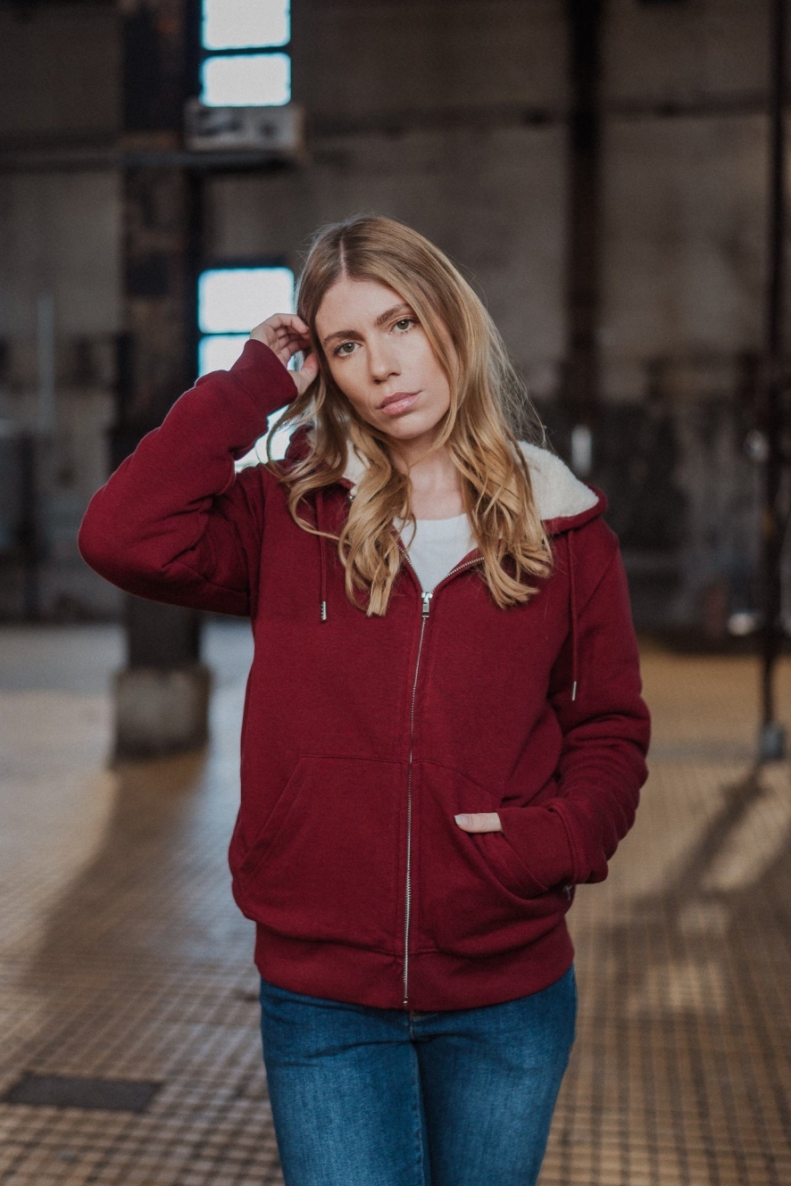 TORLAND mannen vegan Hoodie Winter Hygger Sherpa Bordeauxrood