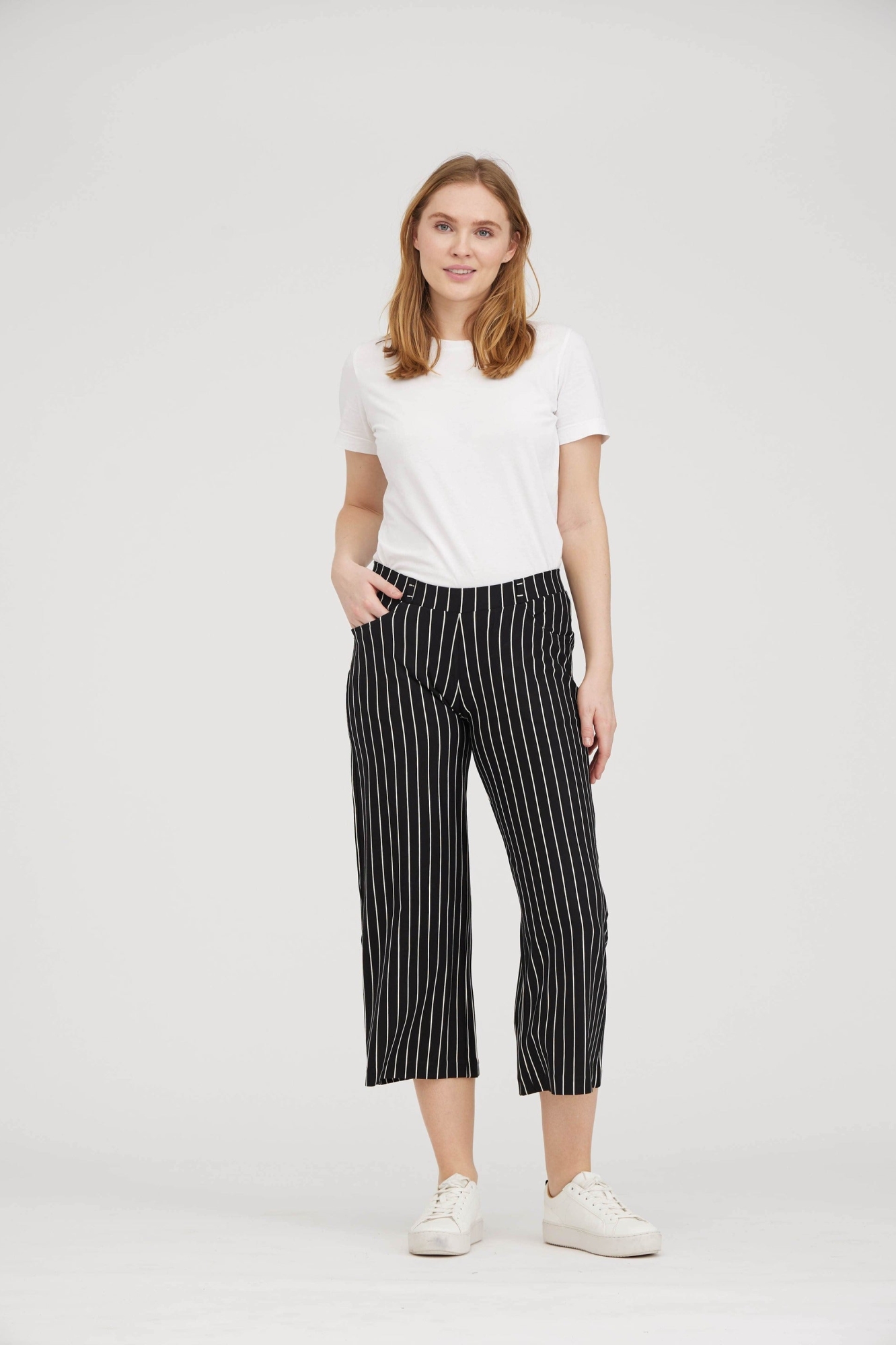 LAURIE  Broek Losse Jersey Crop Donna Zwarte Streep