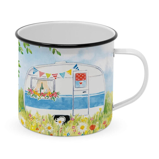 PPD grote geëmailleerde RVS mok - Enamel Mug 500ml Happy Camping