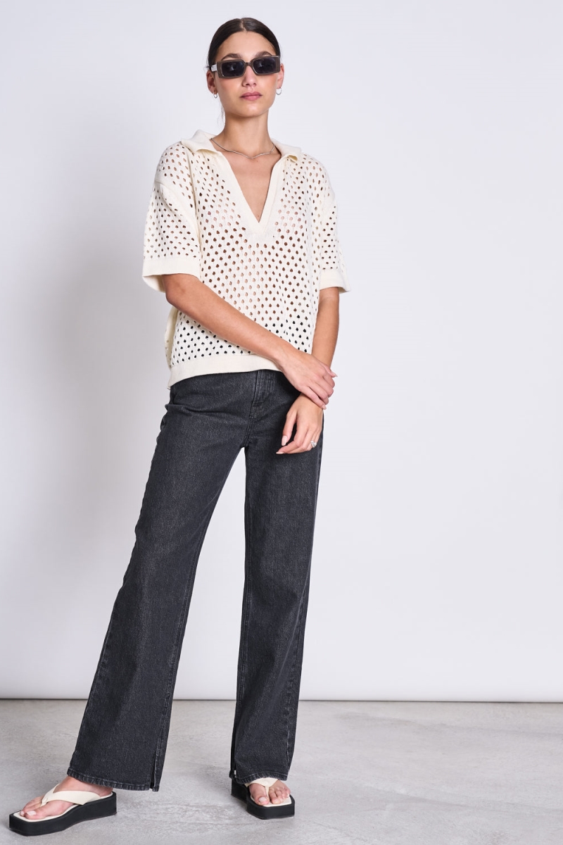 JAN 'N JUNE  Ajour T-Shirt Kieuwen Offwhite