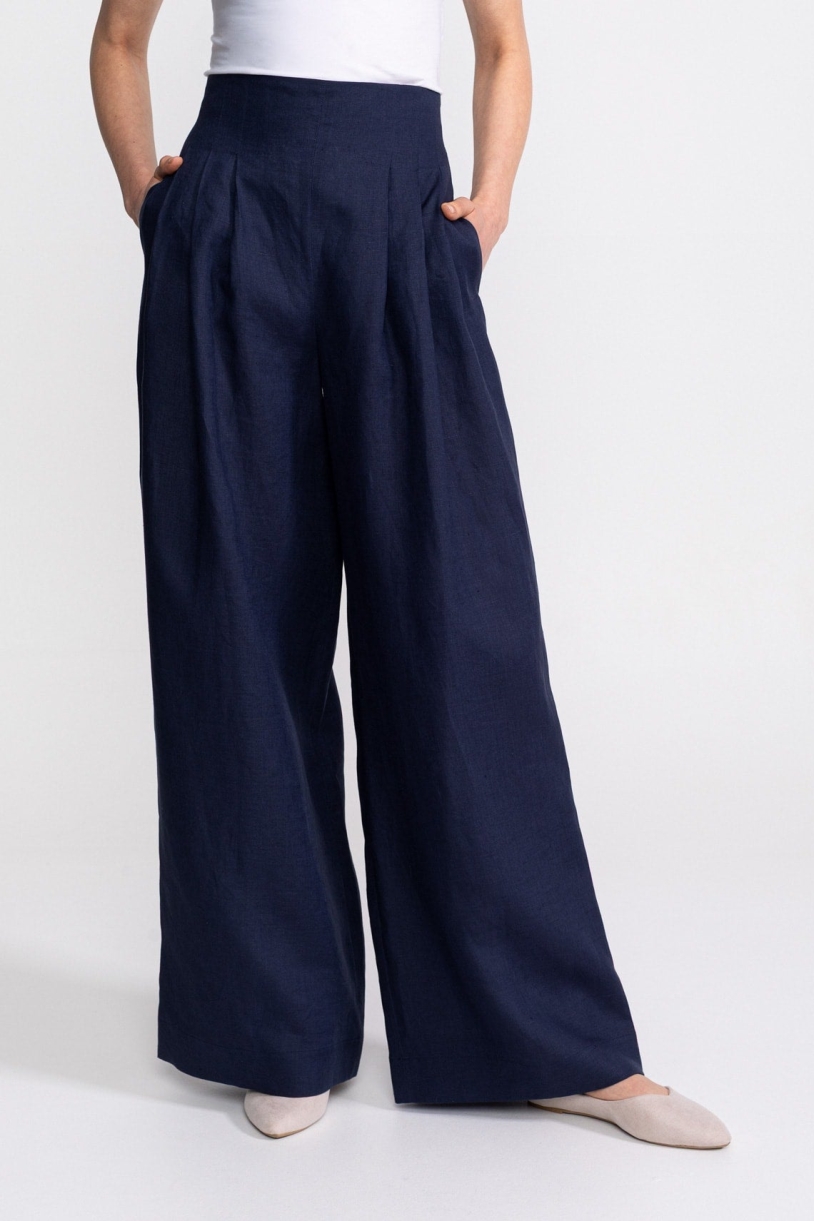 De IONESCU  Broek Met Hoge Taille Deva In Marineblauw