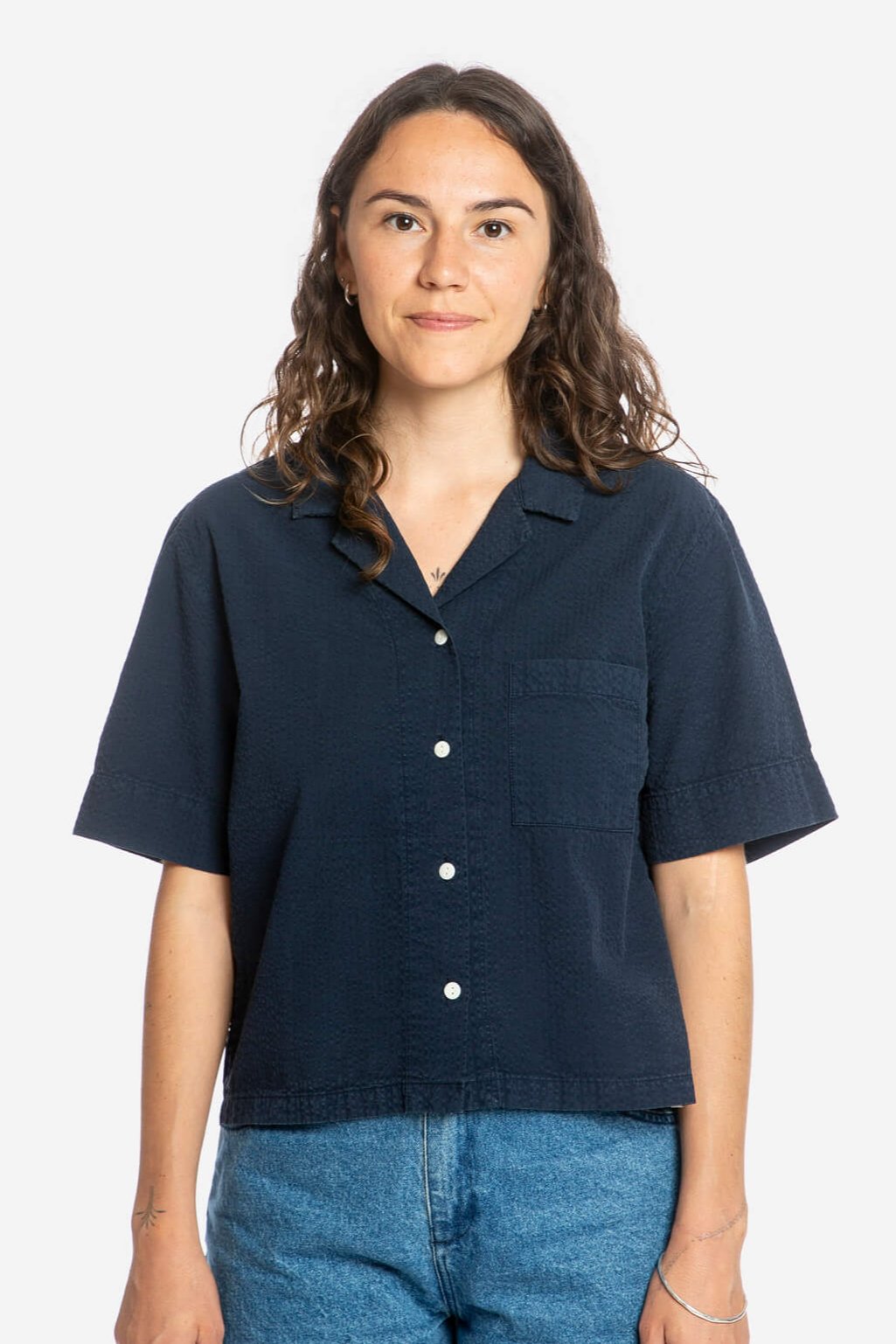 MATONA  Overhemd Seersucker Marineblauw