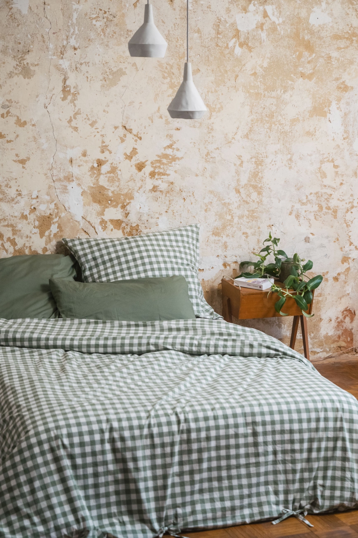 MELA  Beddengoedset Majuli Check Herbal Green / Natural White