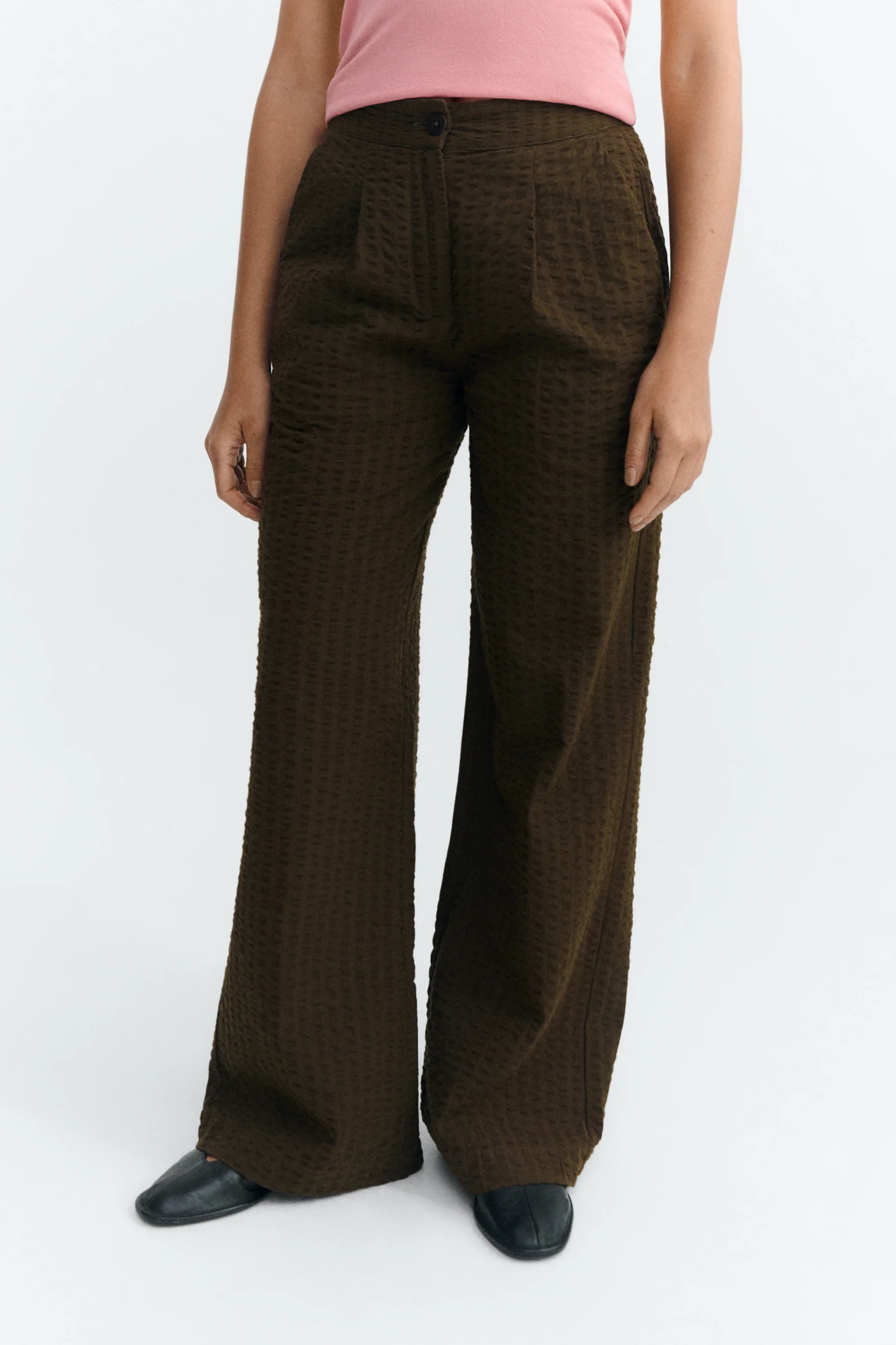 Thinking MU  Broek Met Wijde Pijpen, Seersucker, Manolita Bruin