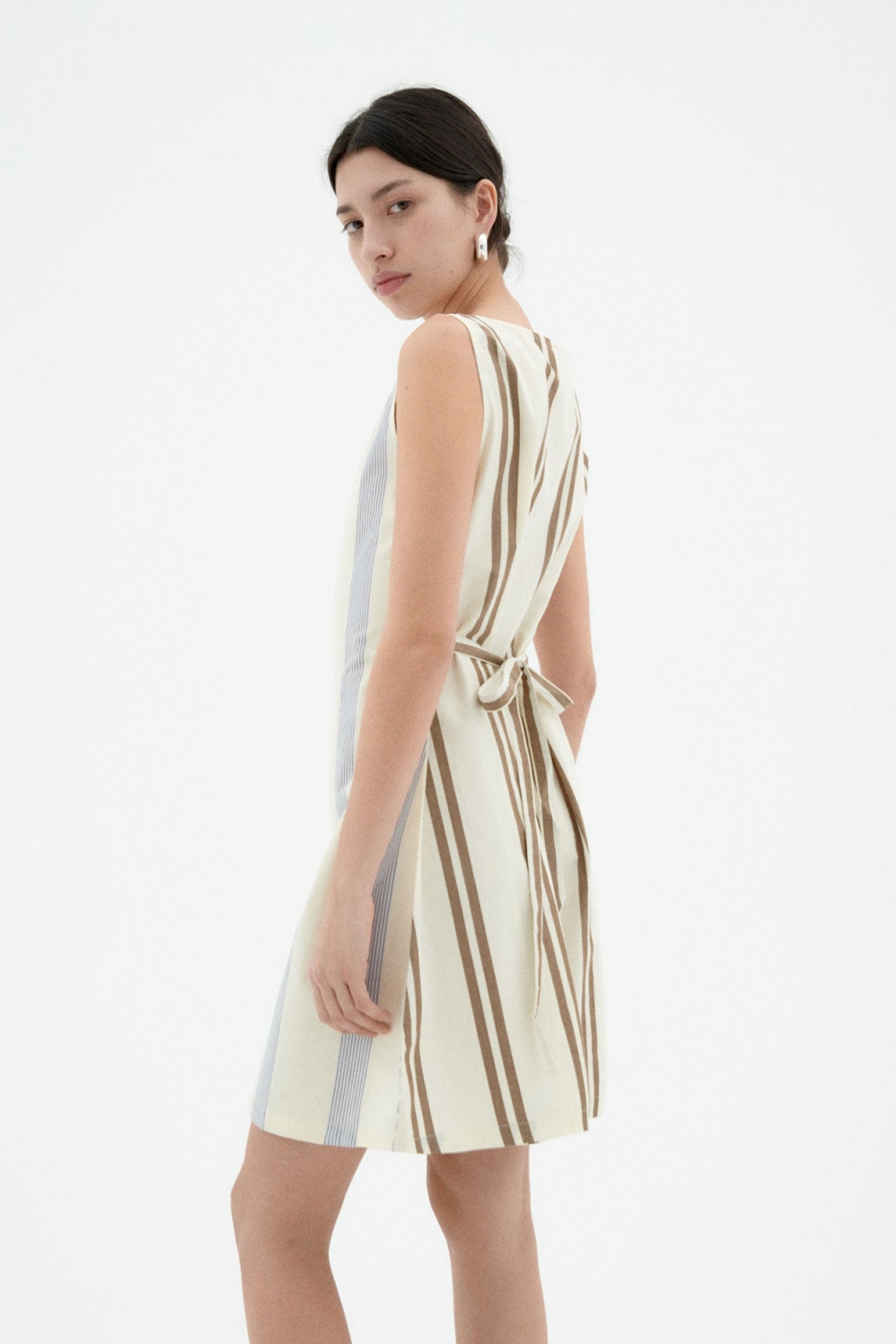 Thinking MU  Jurk Cecile Gestreept Bruin En Blauw