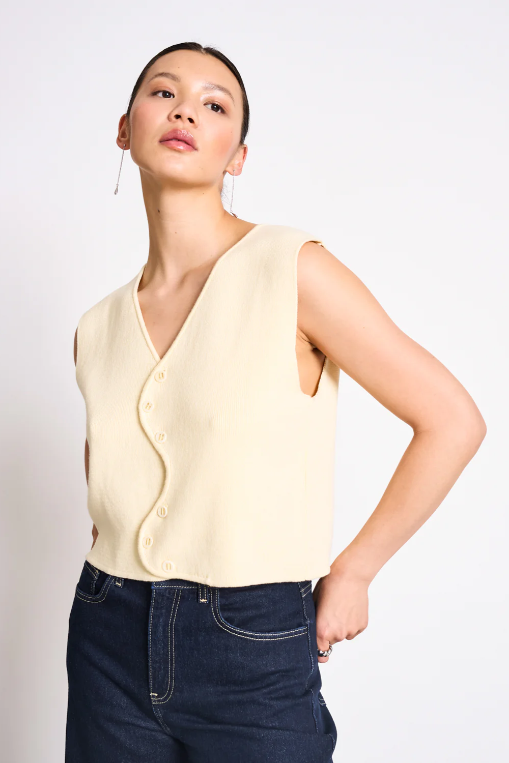 JAN 'N JUNE  Gebreid Vest Met Golvende Coryl-Print, Lichtgeel