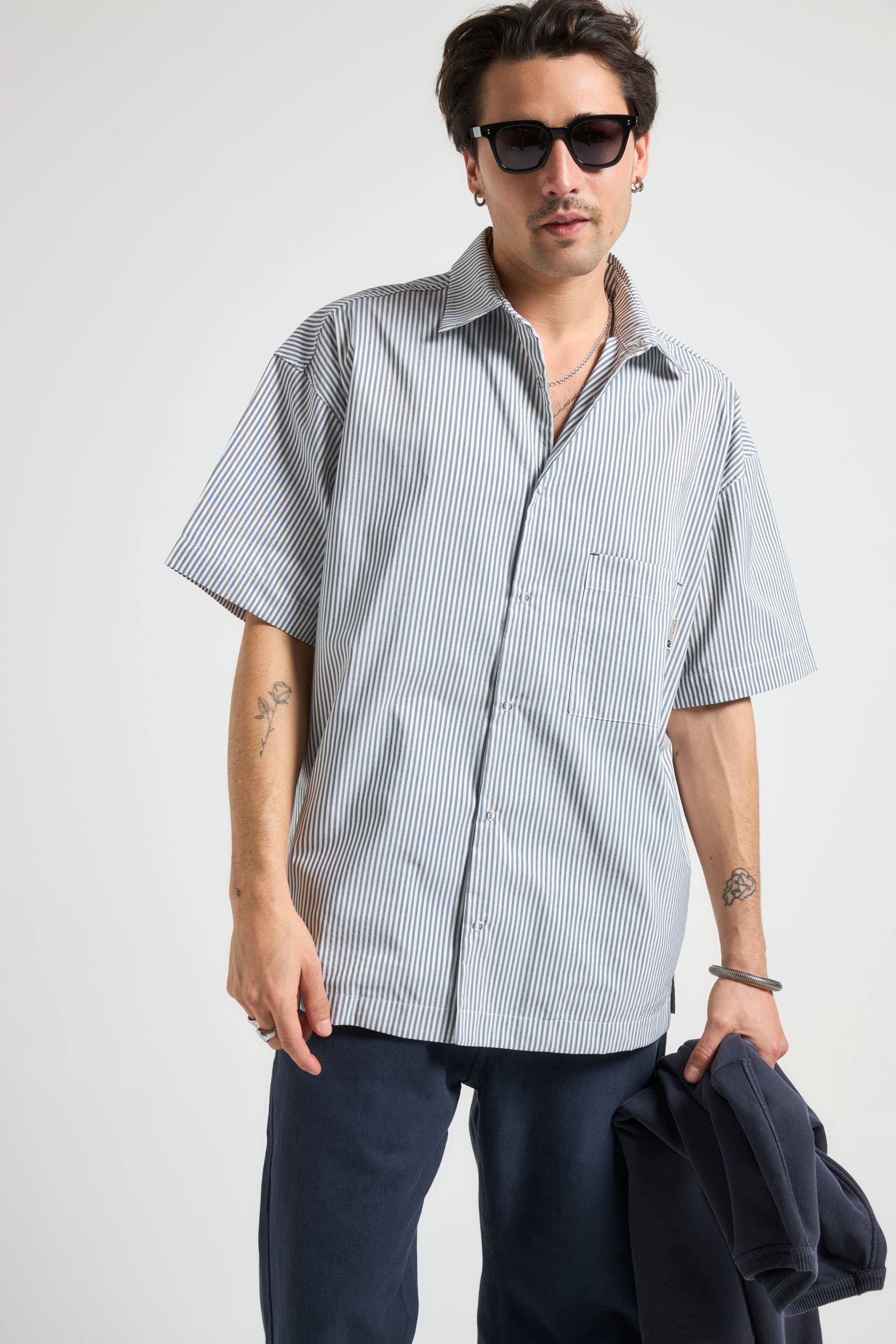 Trendsplant mannen vegan Shirt Mechanic Box Indigo Stripes
